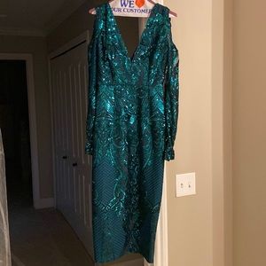 Emerald midi sequin dress